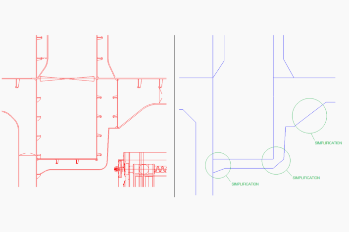 Figure 4.1 - Real Model (left side); Simplified FE Model (right side)