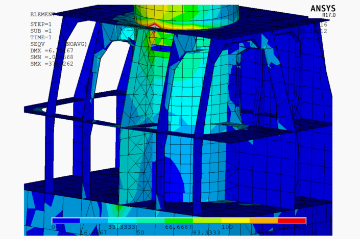 Figure 5.12 - VonMises Stress Frame #11 Detail (90 deg Load Case)