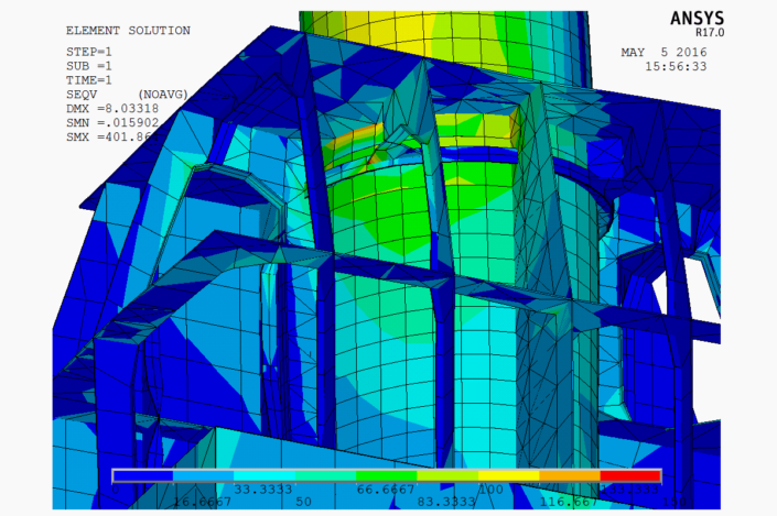 Figure 5.16 - VonMises Stress Ring Detail (135 deg Load Case)