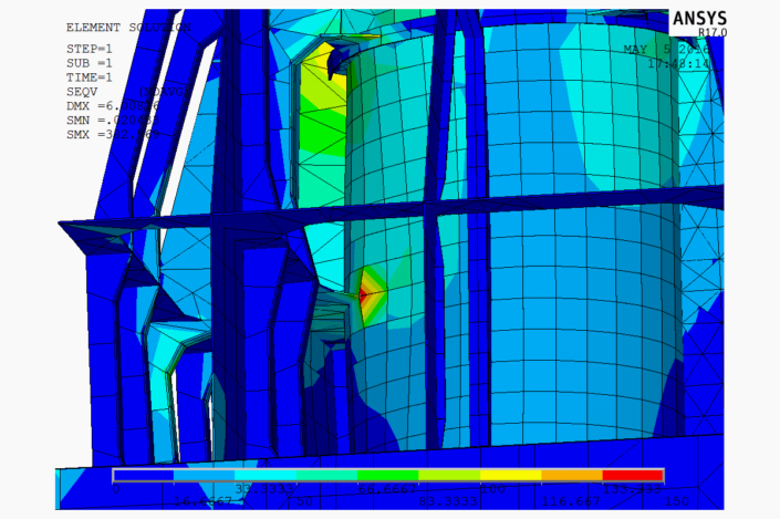 Figure 5.28 - VonMises Stress, Frame #11 (270 deg Load Case)