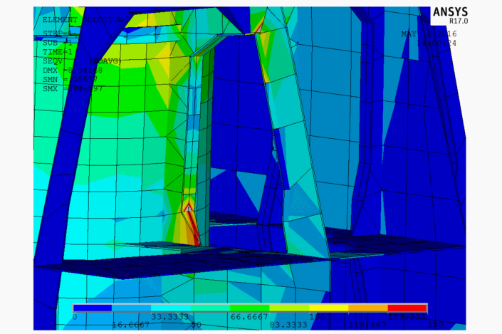 Figure 5.4 - VonMises Long. Detail (0 deg Load Case)