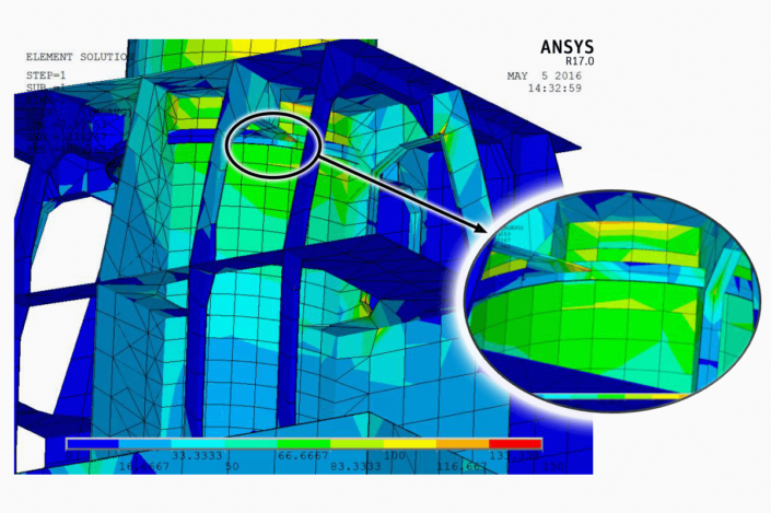 Figure 5.8 - VonMises Stress Ring Detail (45 deg Load Case)